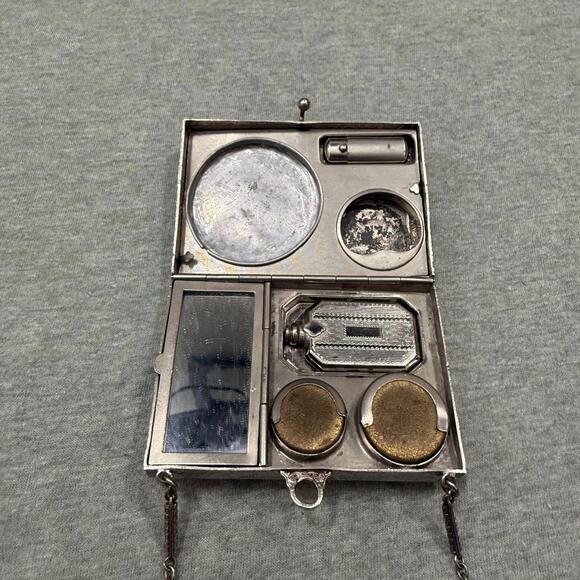 Other - Antique Silver Ladies Vanity Compact Vinaigrette Mirror Rouge Case